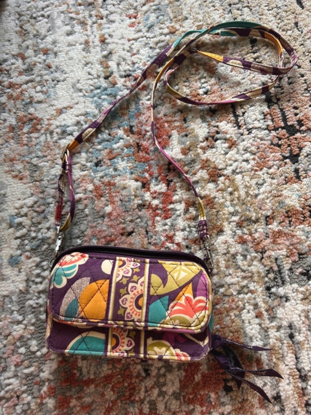 Vera Bradley Purple Floral Patchwork Crossbody with Teal & Yellow Accents